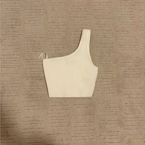 Aritzia Babaton One-Shoulder Ribbed Crop Top in White
